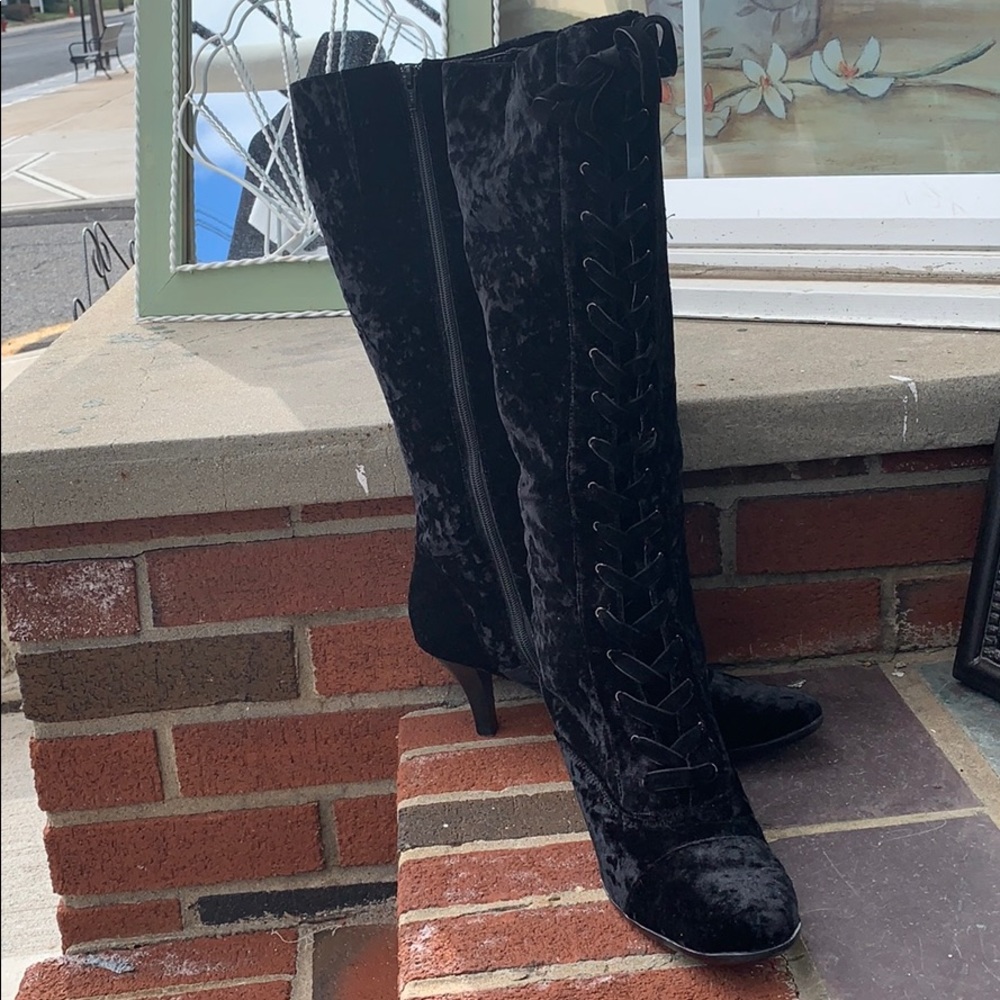 Velvet lace up boots
